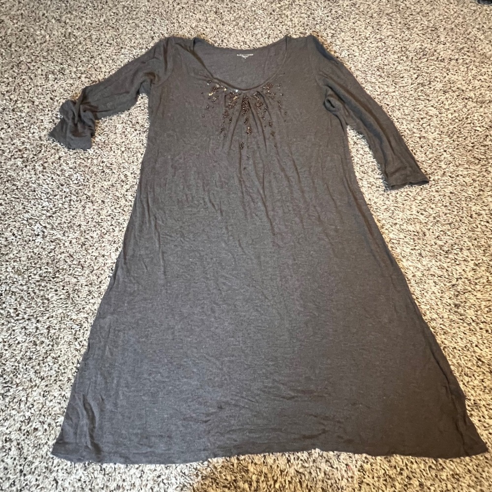 Eileen Fisher‎ Gray Sequin Embellished A-Line Tunic Dress Italian Yarn Womens S